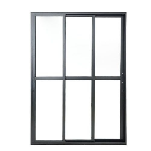 Porta Balcão 3 Folhas Vidro Liso Alumínio Preto 210x150cm