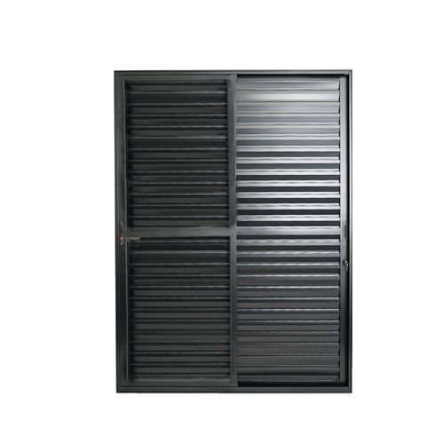 Porta Balcão Veneziana 3 Folhas Vidro Liso Alumínio Preto 210x150cm