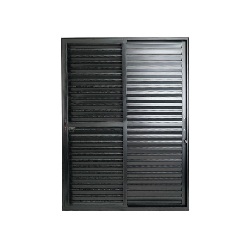Porta-Balcao-Veneziana-3-Folhas-Vidro-Liso-Aluminio-Preto-210x150cm