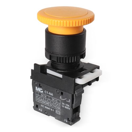 Botão Pulsador Cogumelo 1NA IP65 Amarelo Margirius