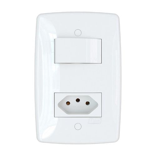 Conjunto 2 Interruptores Simples 6A + Tomada 10A 4x2 Branco Finesse+