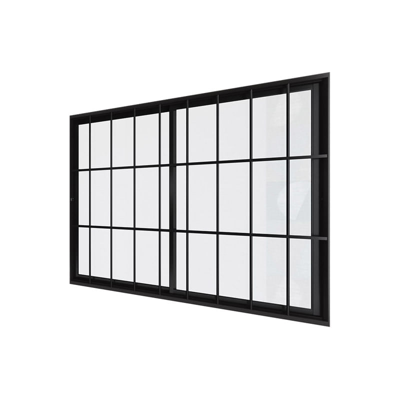 Janela-de-Correr-2-Folhas-com-Grade-Aluminio-Preto-100x150cm