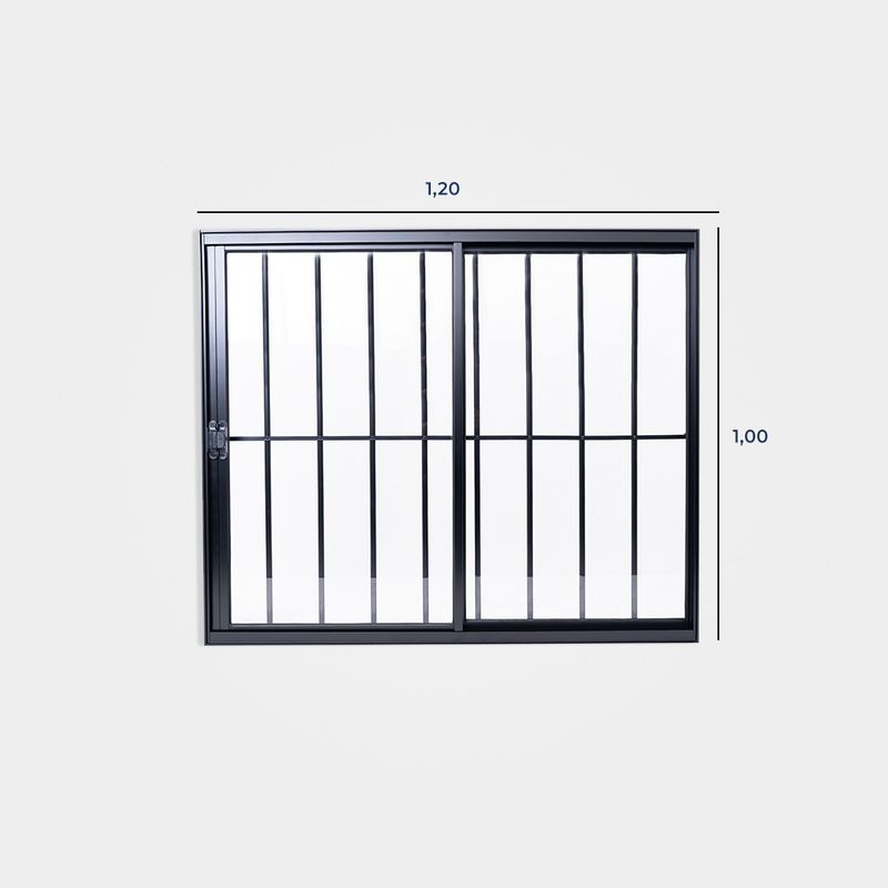 Janela-de-Correr-2-Folhas-com-Grade-Aluminio-Preto-100x120cm