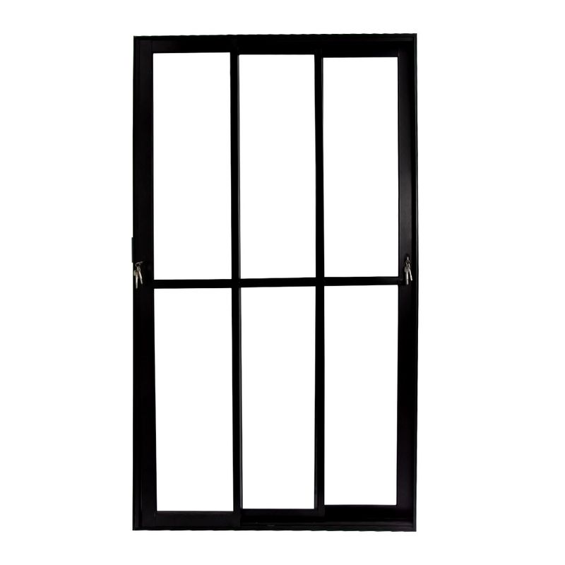 Porta-de-Correr-3-Folhas-Vidro-Liso-Aluminio-Preto-210x120cm