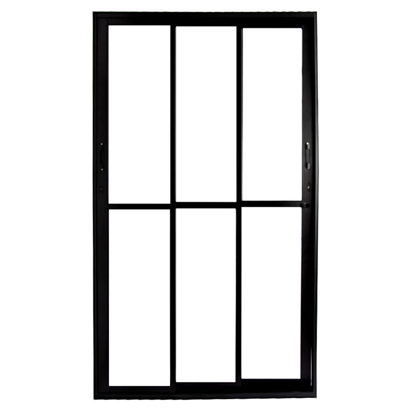 Porta-de-Correr-3-Folhas-Vidro-Liso-Aluminio-Preto-210x120cm