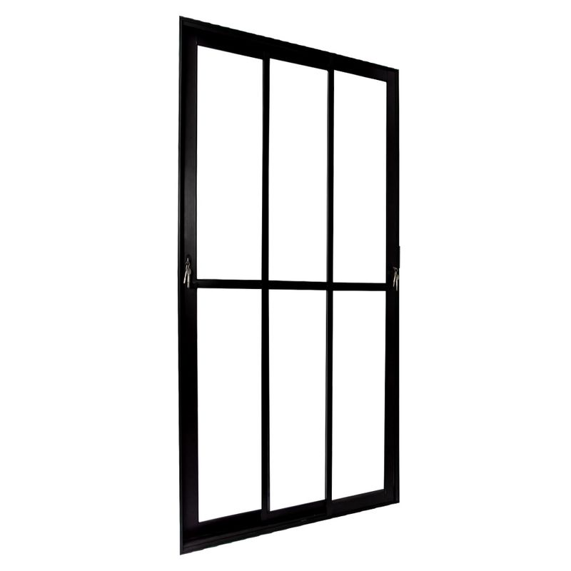 Porta-de-Correr-3-Folhas-Vidro-Liso-Aluminio-Preto-210x120cm