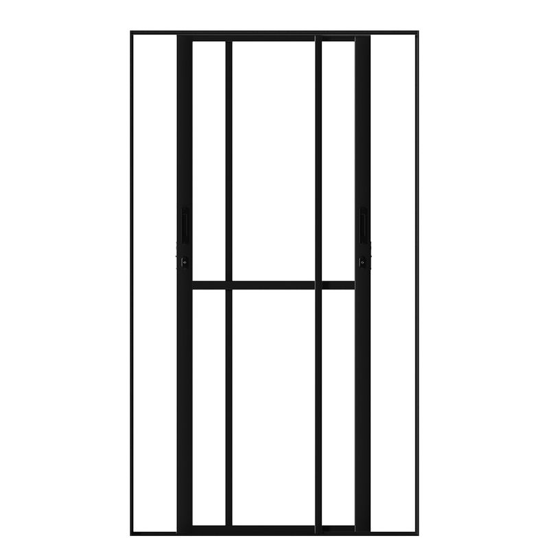 Porta-de-Correr-2-Folhas-Vidro-Liso-Aluminio-Preto-210x120cm