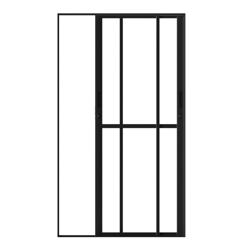 Porta-de-Correr-2-Folhas-Vidro-Liso-Aluminio-Preto-210x120cm