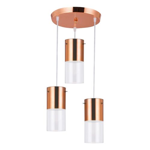 Pendente First em Vidro e Aço 1/2 Cobre para 3 Lâmpadas E27