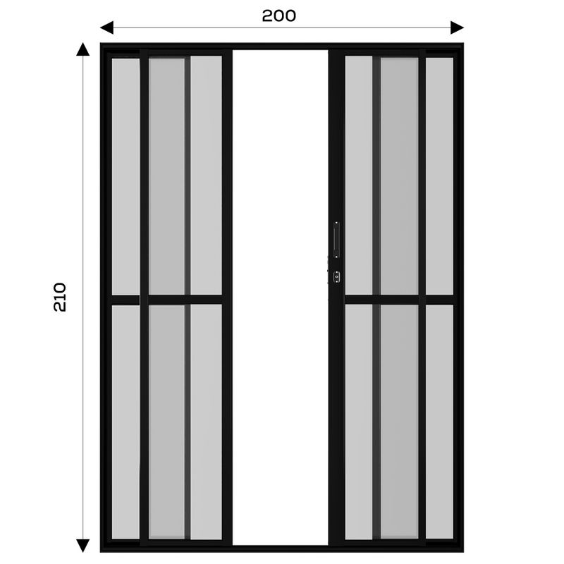 Porta-de-Correr-4-Folhas-Vidro-Liso-Aluminio-Preto-210x200cm
