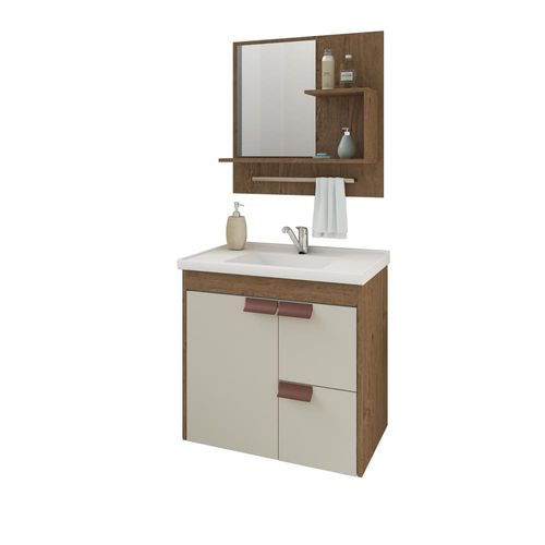 Kit Gabinete para Banheiro Tulipa Amêndoa/Off White 59cm