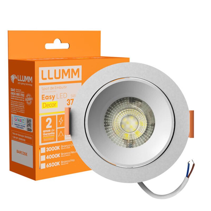 Spot-Led-Easy-Decor-Embutir-Redondo-Branco-5W-450-Lumens-Luz-Neutra