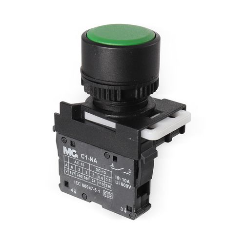 Botão Pulsador Simples 1NA IP65 Verde Margirius