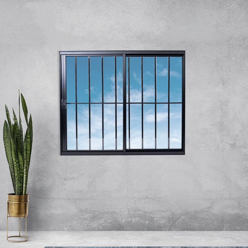 Janela-de-Correr-2-Folhas-com-Grade-Aluminio-Preto-100x150cm