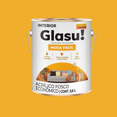 Tinta Econômica Acrílica Fosco Glasu Amarelo Ouro 3,6L Suvinil