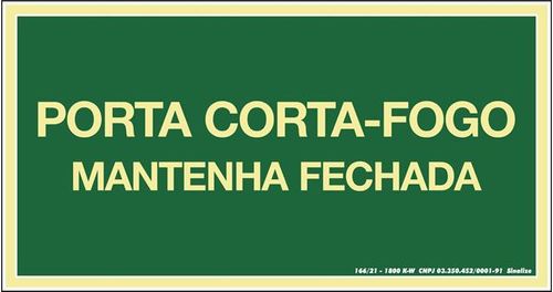 Placa Contra Incêndio Corta Fogo 15x30cm em PVC Fotoluminescente