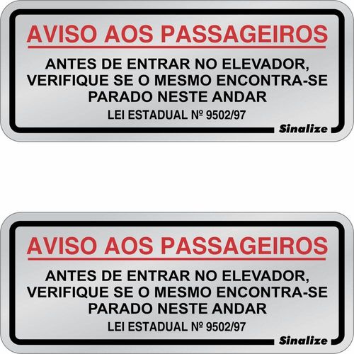 Placa Aviso Elevador 6x15cm em Alumínio