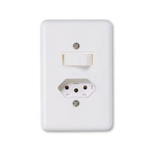 Conjunto Interruptor Simples 6A/250V+Tomada 10A 4x2 Branco Stylus