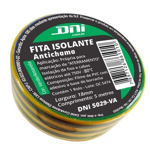 Fita Isolante Verde/Amarela Dni 5 Metros