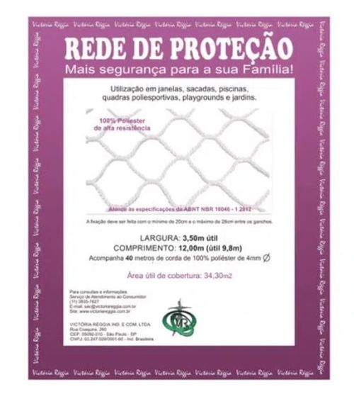 Kit Rede de Proteção 3,50x12,00m Malha 6x6cm com Corda Preta
