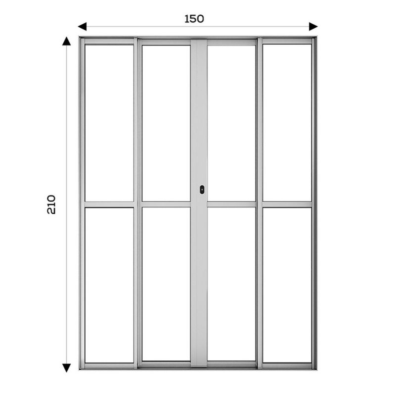 Porta-de-Correr-4-Folhas-Vidro-Liso-Aluminio-Brilhante-210x150cm