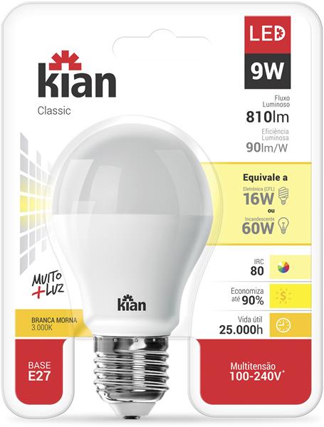 Lâmpada de LED Bulbo A60 9W E27 803 Lúmens Luz Amarela