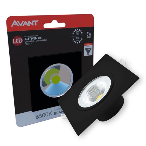 Spot de LED Supimpa Embutir Quadrado Preto 5W 450 Lúmens Luz Branca