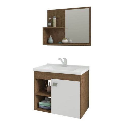 Kit Gabinete para Banheiro Lotus Amêndoa/Branco 55cm