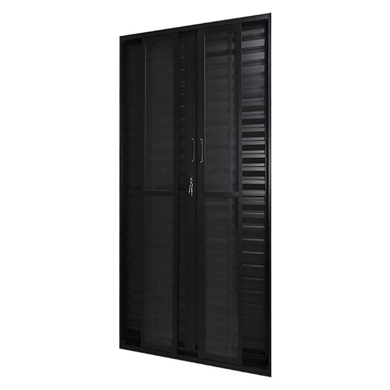 Porta-Balcao-Veneziana-6-Folhas-Vidro-Liso-Aluminio-Preto-210x150cm