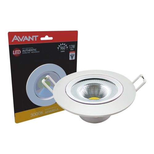 Spot de LED Authentic Embutir Redondo 12W 960 Lúmens Luz Amarela