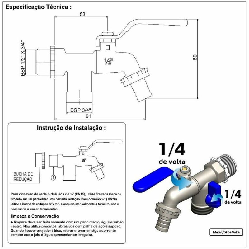 Torneira-para-Tanque-Jardim-Parede-Curta-Esfera-1360-2-Saidas-Cromado