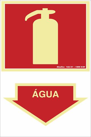 Placa Contra Incêndio Extintor Água 20x30cm em PVC Fotoluminescente
