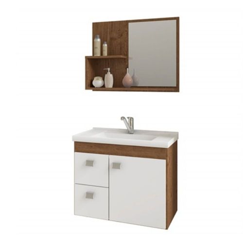 Kit Gabinete para Banheiro Hortência Amêndoa/Branco 55cm