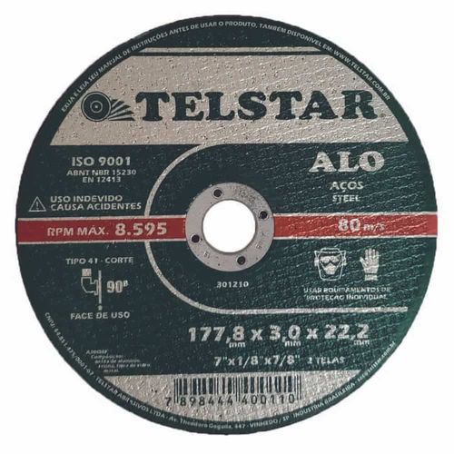 Disco de Corte para Aço 7" 177,8x3,0x22,2mm 2 Telas ALO Telstar