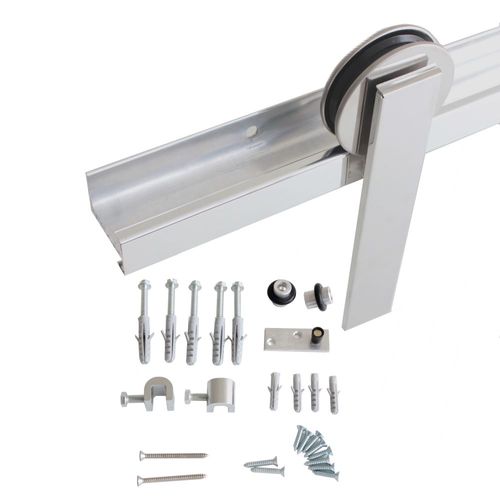 Kit para Porta de Correr de Madeira Até 50Kg 2m Alumínio Polido