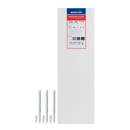 Prateleira MDP Branco com Suporte Invisível 80x25x1,5cm