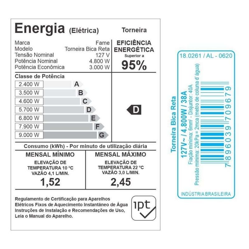 Torneira-Eletrica-Bica-Reta-de-Parede-Branca-Fame-127V-4800W-Fame