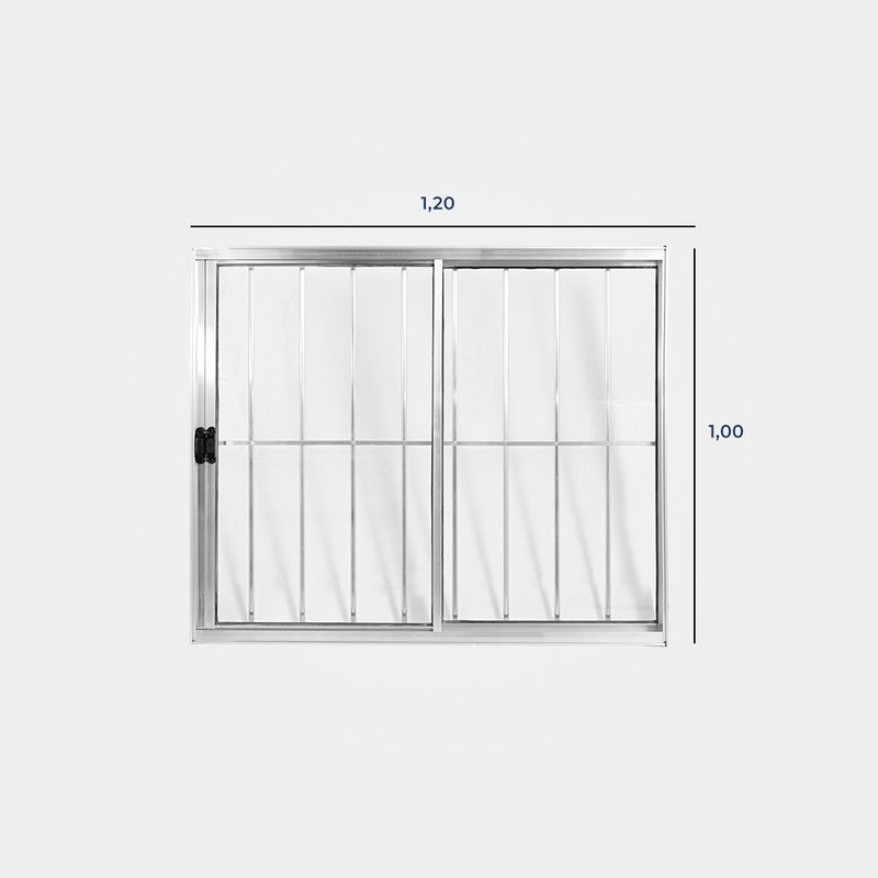 Janela-de-Correr-2-Folhas-com-Grade-Aluminio-Brilhante-100x120cm