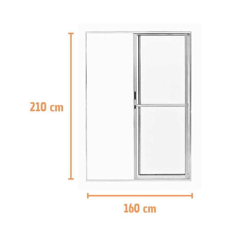 Porta-de-Correr-2-Folhas-Vidro-Liso-Aluminio-Brilhante-210x160cm