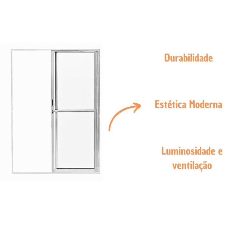 Porta-de-Correr-2-Folhas-Vidro-Liso-Aluminio-Brilhante-210x160cm