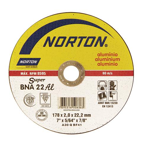 Disco de Corte para Alumínio 7" 180x2,0x22,23mm BNA22 Norton
