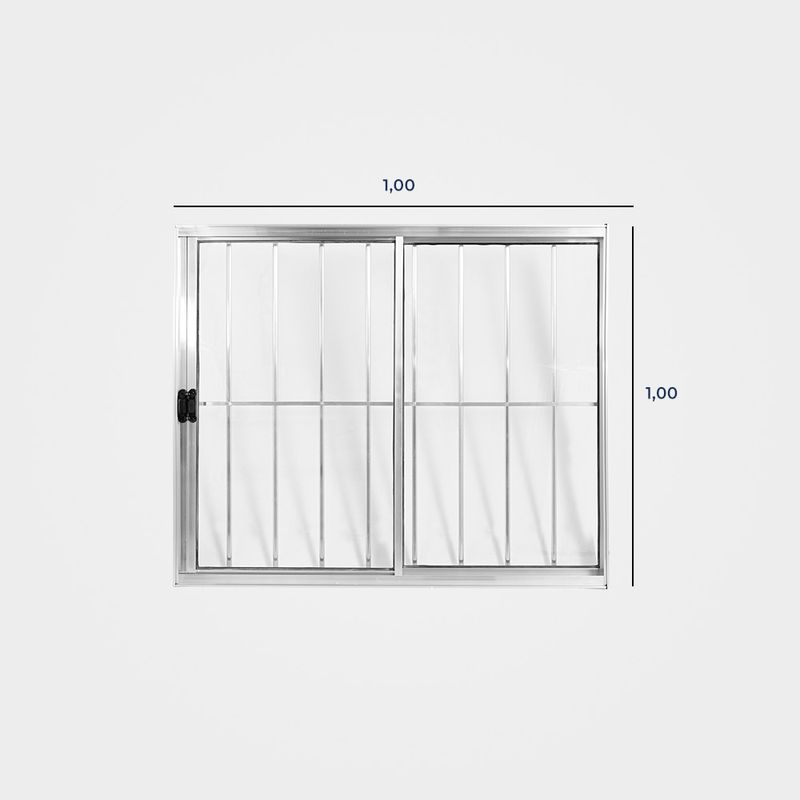 Janela-de-Correr-2-Folhas-com-Grade-Aluminio-Brilhante-100x100cm
