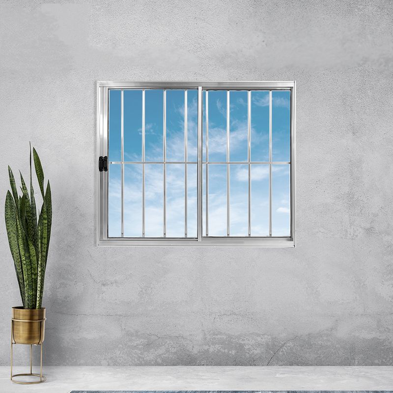 Janela-de-Correr-2-Folhas-com-Grade-Aluminio-Brilhante-100x100cm