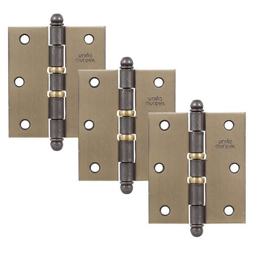 Dobradiça Pino Bola 3.1/2"X3" até 36Kg Latonada Oxidada 03 Peças