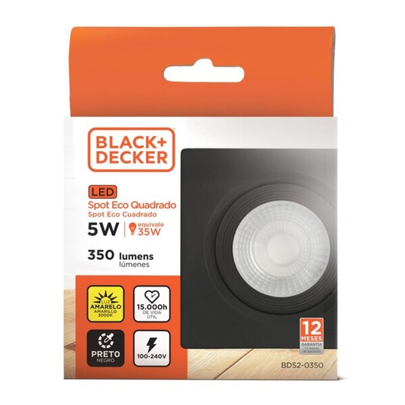 Spot-de-Led-de-Embutir-Quadrado-Preto-Eco-5W-350-Lumens-Luz-Amarela