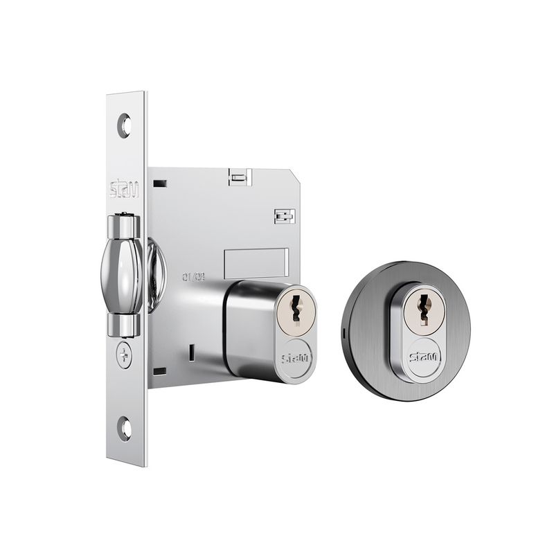 Fechadura-Externa-Roseta-Redonda-Trinco-Rolete-45MM-1005-Inox-Cromado