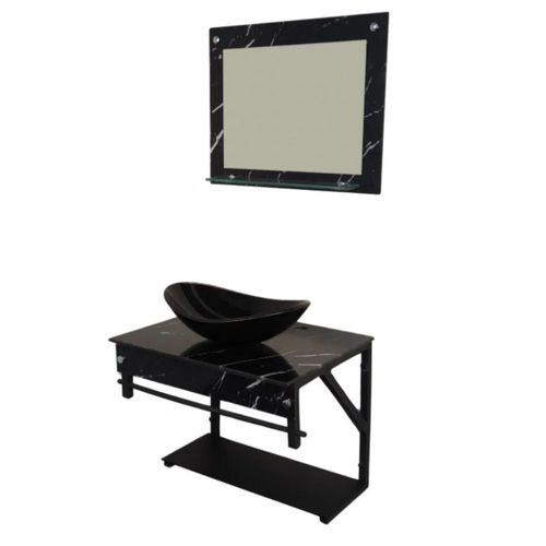 Kit Banheiro Vidro Cuba e Bancada GL APX Vmex Rajado Preto 50cm
