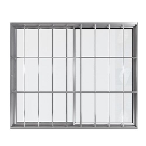 Janela de Correr 2 Folhas com Grade Alumínio Brilhante 80x80cm