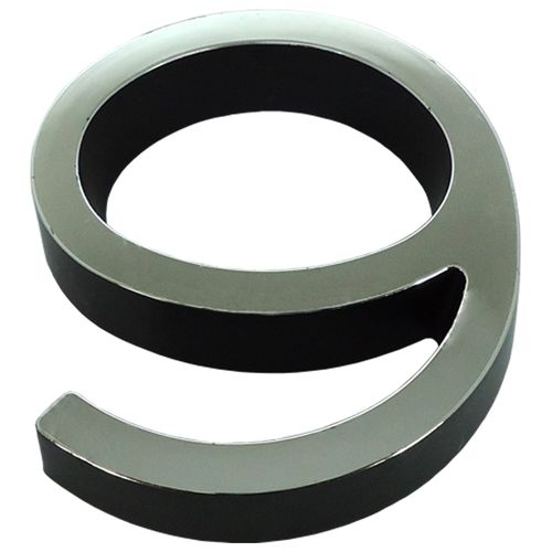 Número 9 Plástico Preto Cromado 4cm