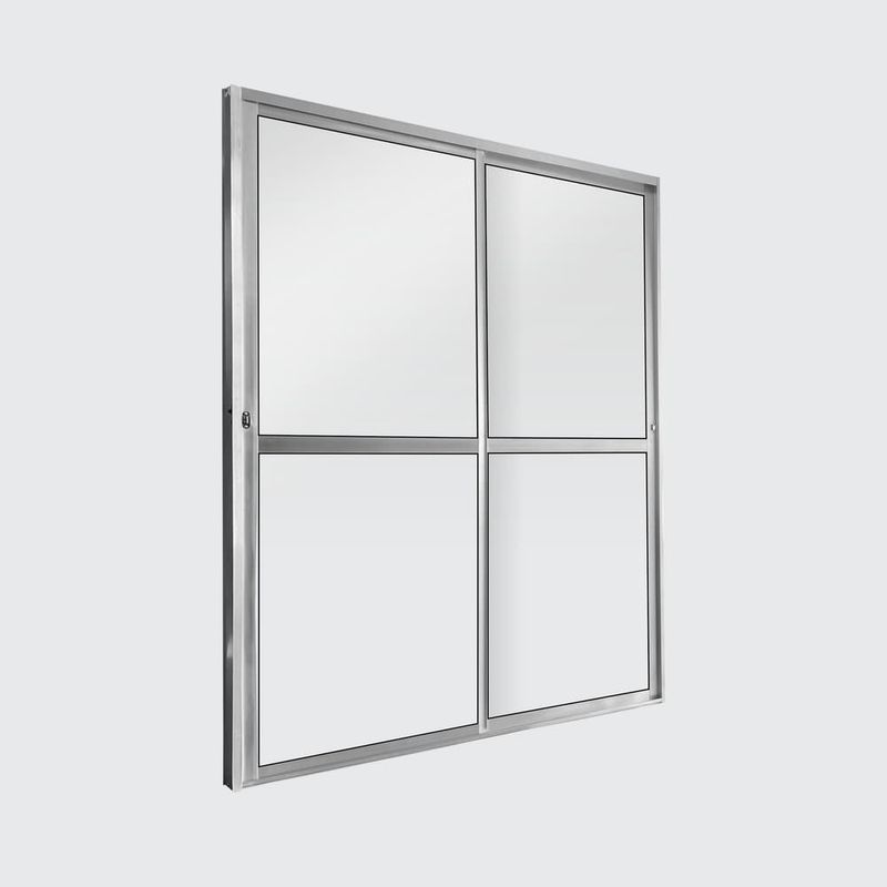 Porta-de-Correr-2-Folhas-Vidro-Liso-Aluminio-Brilhante-210x160cm